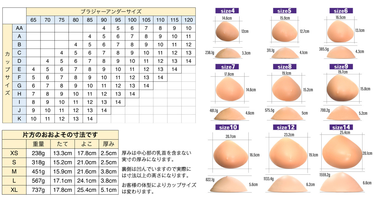 アモラックスのサイズ表